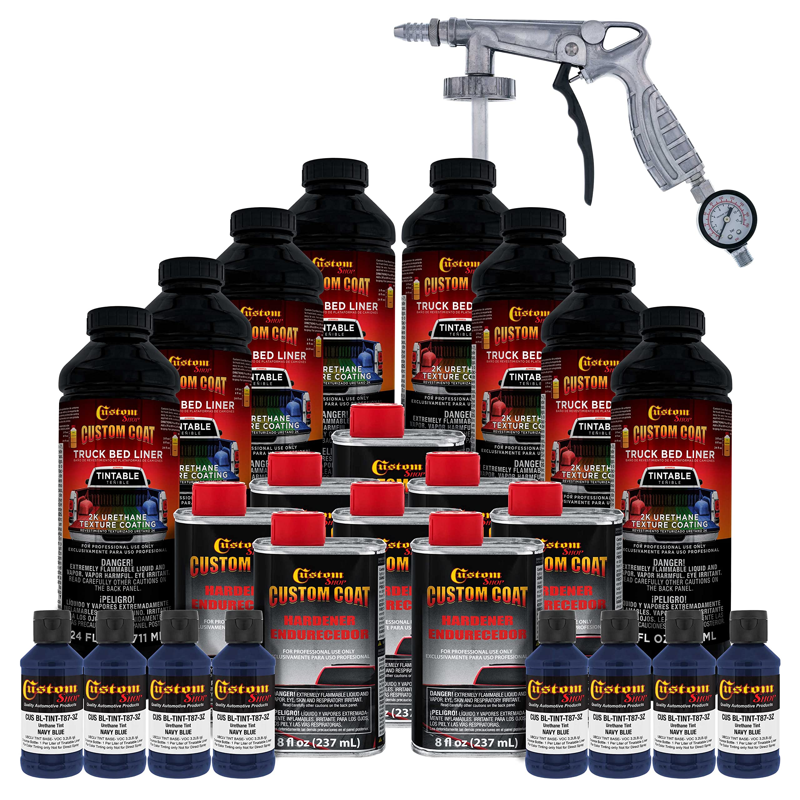 Custom Coat Federal Standard Color #35048 Navy Blue Urethane Spray-On Truck Bed Liner Kit - 2 Gallon with Spray Gun & Regulator - Durable Textured Protective Coating for Cars, Trucks & SUVs - Easy Mix DIY Automotive Protection for Pickup Beds, Trailers & Off-Road Vehicles