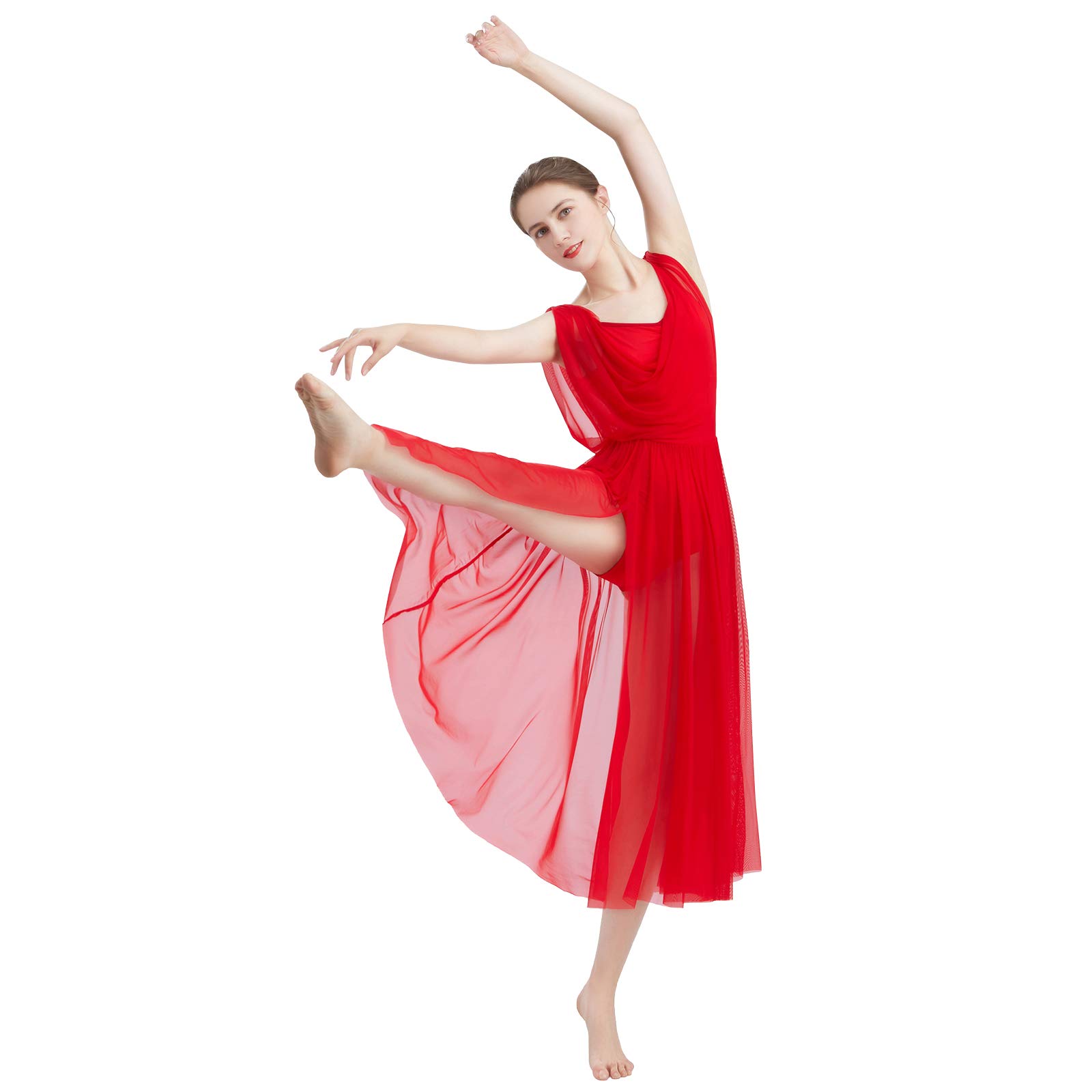 ODASDO Women's Lyrical Modern Contemporary Dance Costume - V-Neck Backless Leotard with Flowy Tulle Skirt Overlay for Ballet, Jazz & Performance