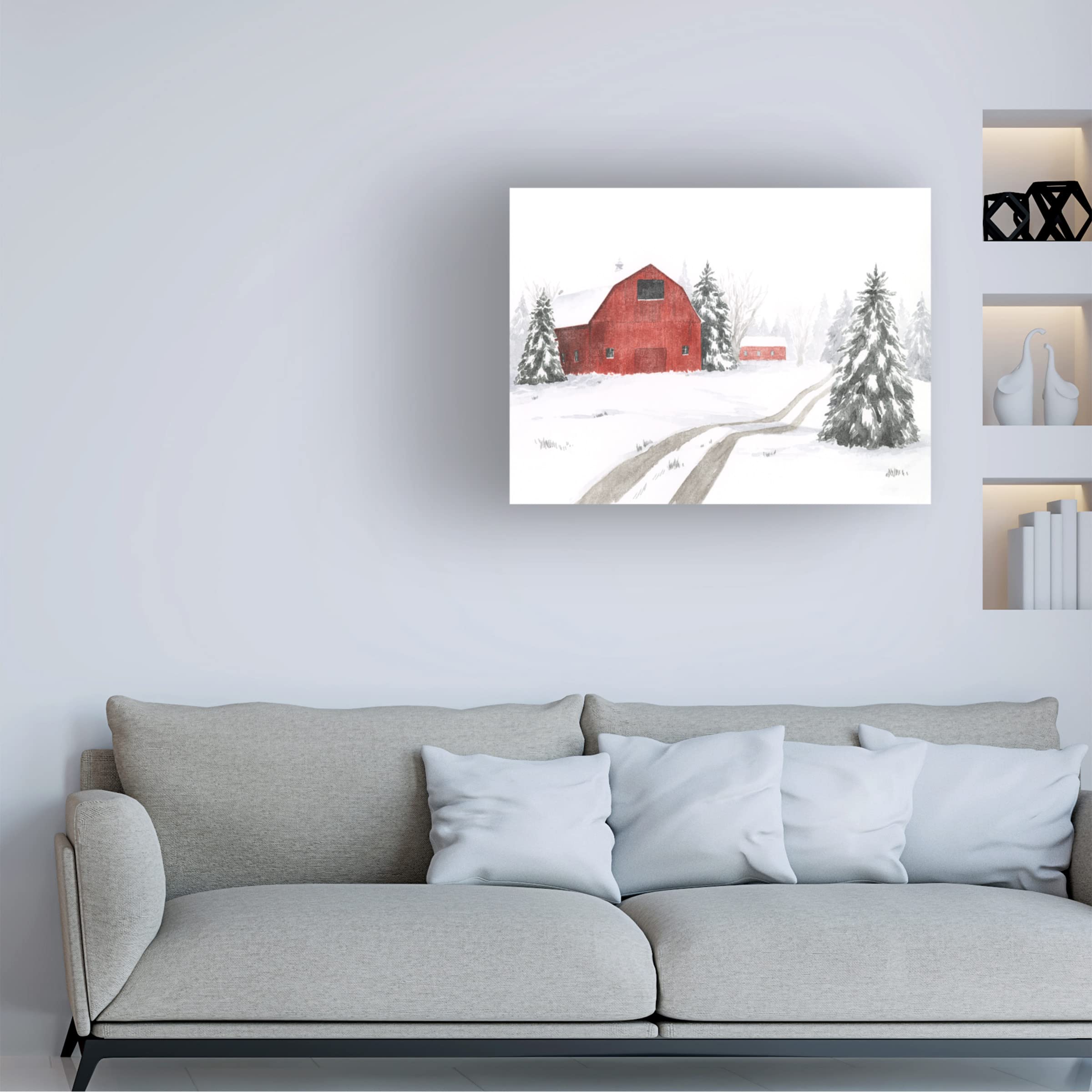 Grace Popp 'Evergreen Farm II' Framed Canvas Wall Art - Countryside Landscape Painting for Living Room, Bedroom & Office Decor