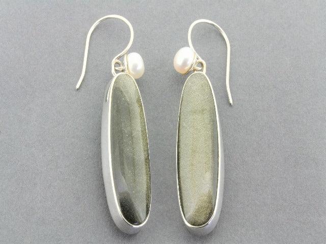 Long Obsidian & Pearl Earrings in Sterling Silver - Elegant Dangle Earrings for Women, Perfect for Parties, Weddings & Special Occasions