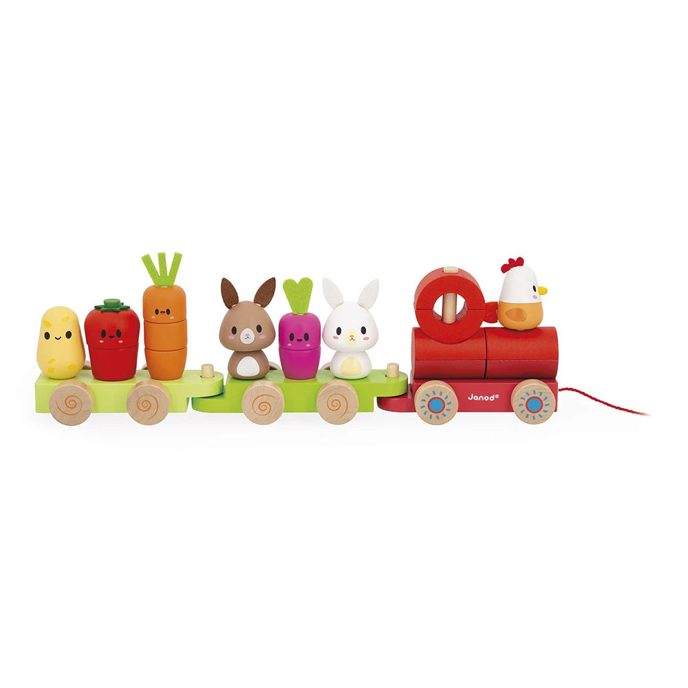 Farm Pull Along Train Toy for Toddlers - Wooden Animal Train Set with 4 Wagons - Perfect for Imaginative Play & Early Learning - Great Gift for 1-3 Year Olds (Indoor & Outdoor Use)