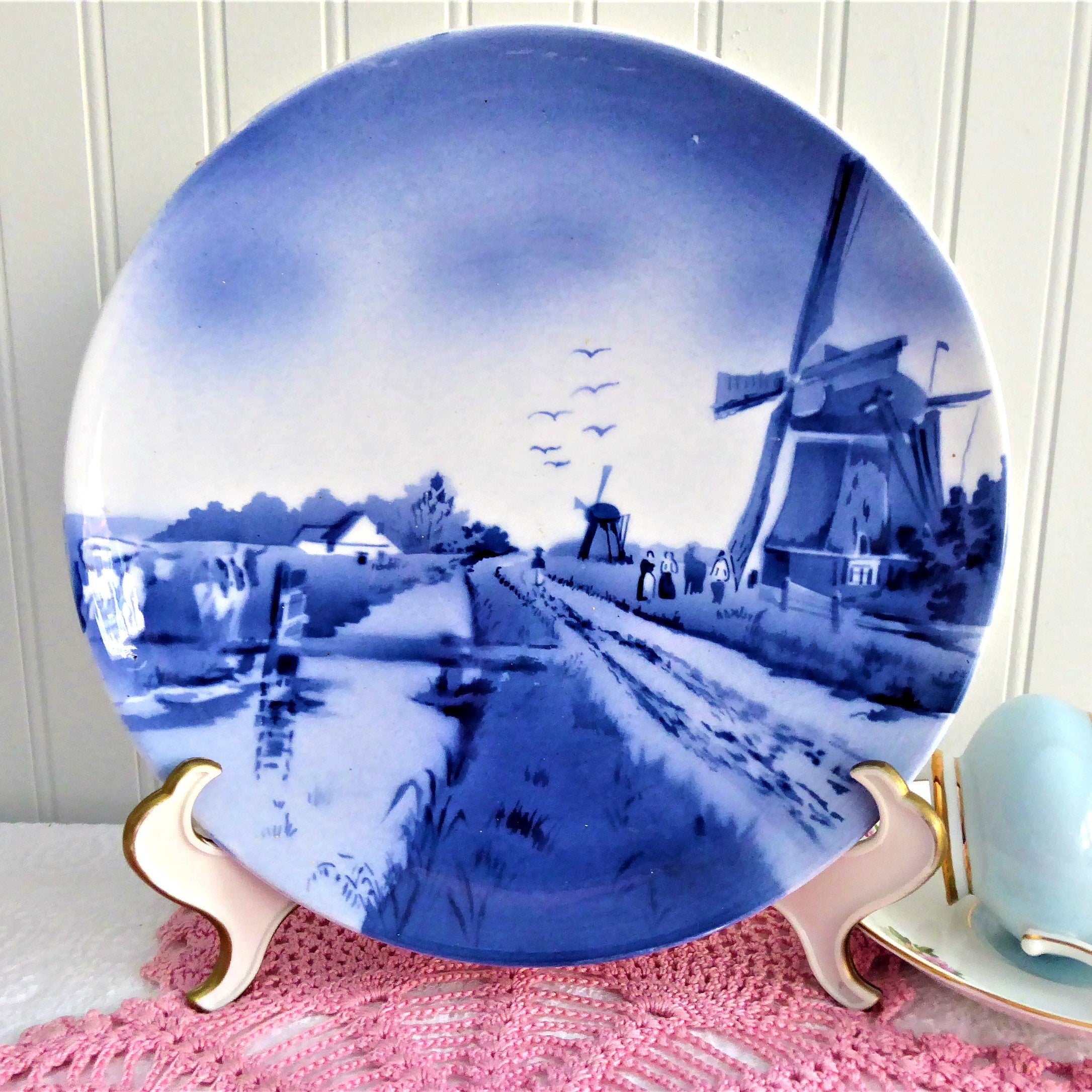 Antique Delft Blue Hand-Painted Windmill & Canal Plate - Victorian 1890s Charger - Dutch Ceramic Collectible for Home Decor & Dining Display
