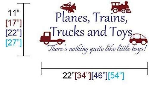 Playroom Wall Decal - Planes, Trains & Trucks Nursery Wall Sticker with Inspirational Quote - Baby Room Decor for Boys & Girls (Toys: Tomato Red, Words: Teal) - Perfect for Kids' Bedroom, Daycare or Play Area