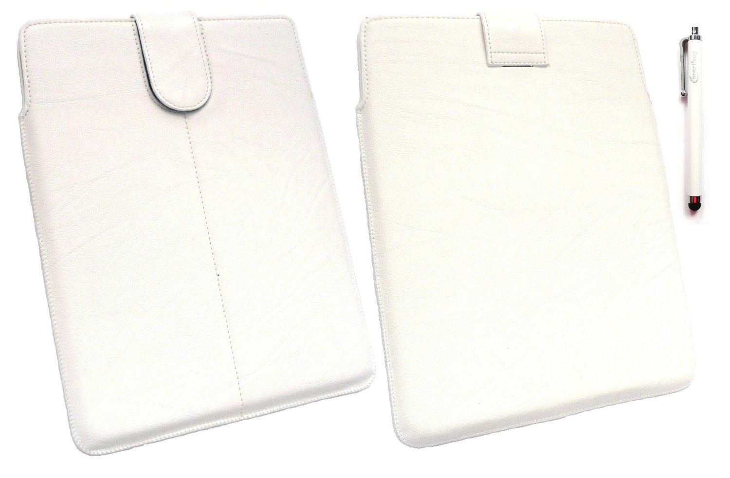 Emartbuy® Stylus Pen with PU Leather Case - Compatible with Gemini Q97 9.7 Inch Tablet | Premium White Stylus & Protective Sleeve with Pull Tab | Perfect for Drawing, Note-Taking & Digital Art