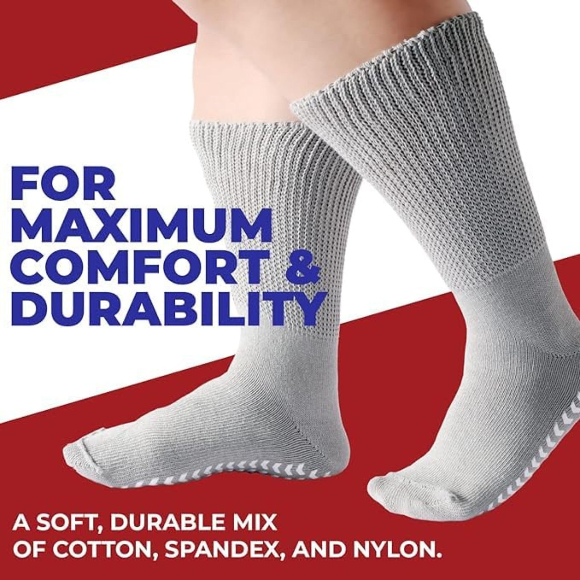 Non-Slip Hospital Socks for Men & Women with Grips - Diabetic Socks for Swollen Feet - Extra Wide Comfort Socks for Elderly & Patients - Ideal for Hospital Stay, Home Recovery and Daily Wear