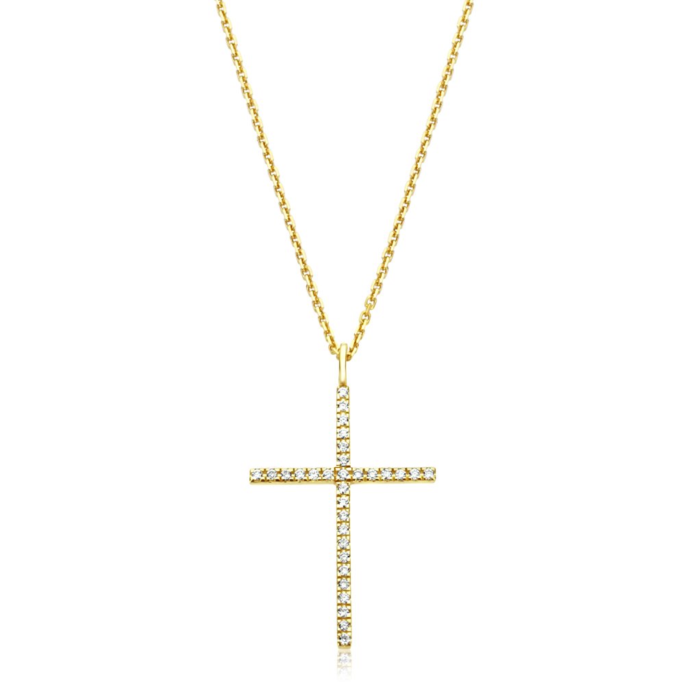 0.1 Carat Diamond 14K Yellow Gold Cross Pendant Necklace for Women - 16, 18, 20 Inch Chain Lengths - Elegant Religious Jewelry Gift for Baptism, Confirmation & Everyday Wear