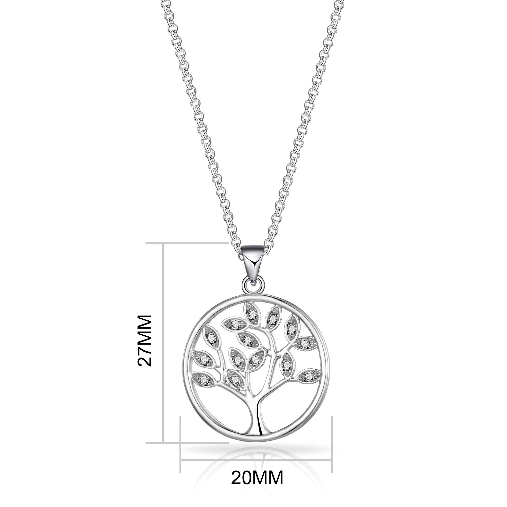 Silver Plated Tree of Life Necklace with Zirconia Crystals - Gift for Women