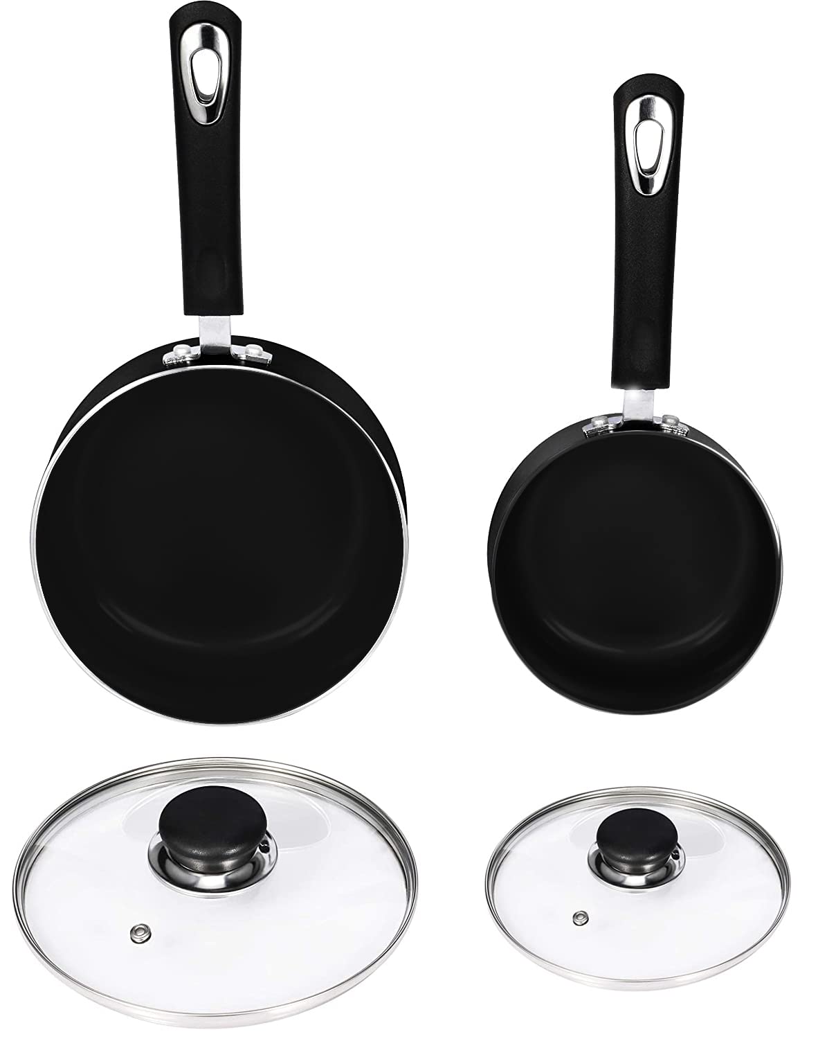 Utopia Kitchen Nonstick Saucepan Set with Lid - 1 Quart & 2 Quart Multipurpose Cookware for Home, Restaurant & Professional Use - Perfect for Boiling, Simmering & Sauce Making (Black)