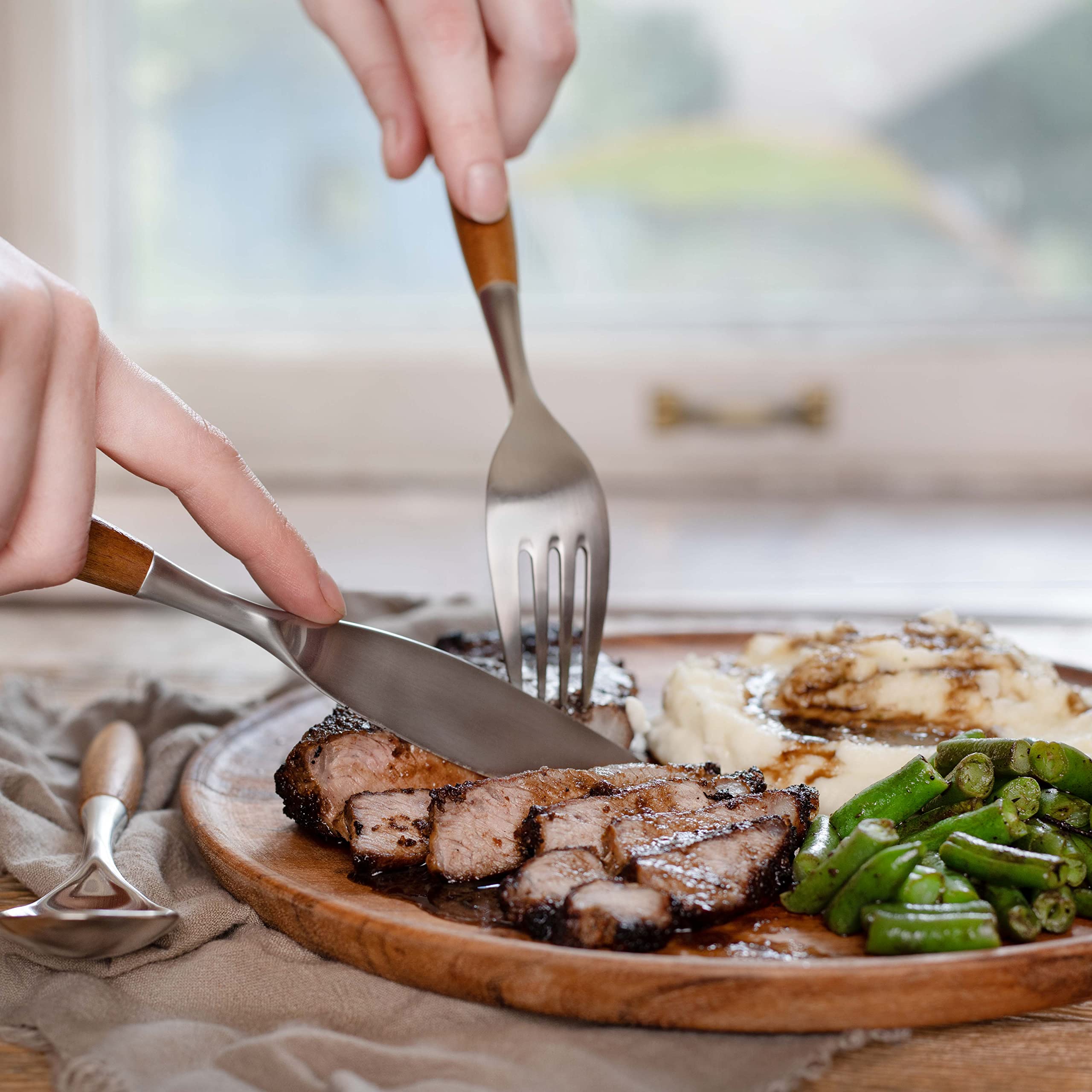 Premium Stainless Steel Flatware Set with Teak Wood Handles - 18-Piece Silverware Cutlery for Formal Dining & Everyday Use - Elegant Dansk Style Dinnerware for Restaurants, Weddings & Home Entertaining
