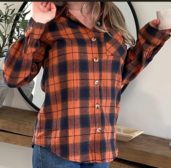 Zeagoo Women's Plaid Shirt - 100% Cotton Long Sleeve Button Down Blouse with Collar | Casual Lightweight Fall Tops for Work, Outdoor & Everyday Wear