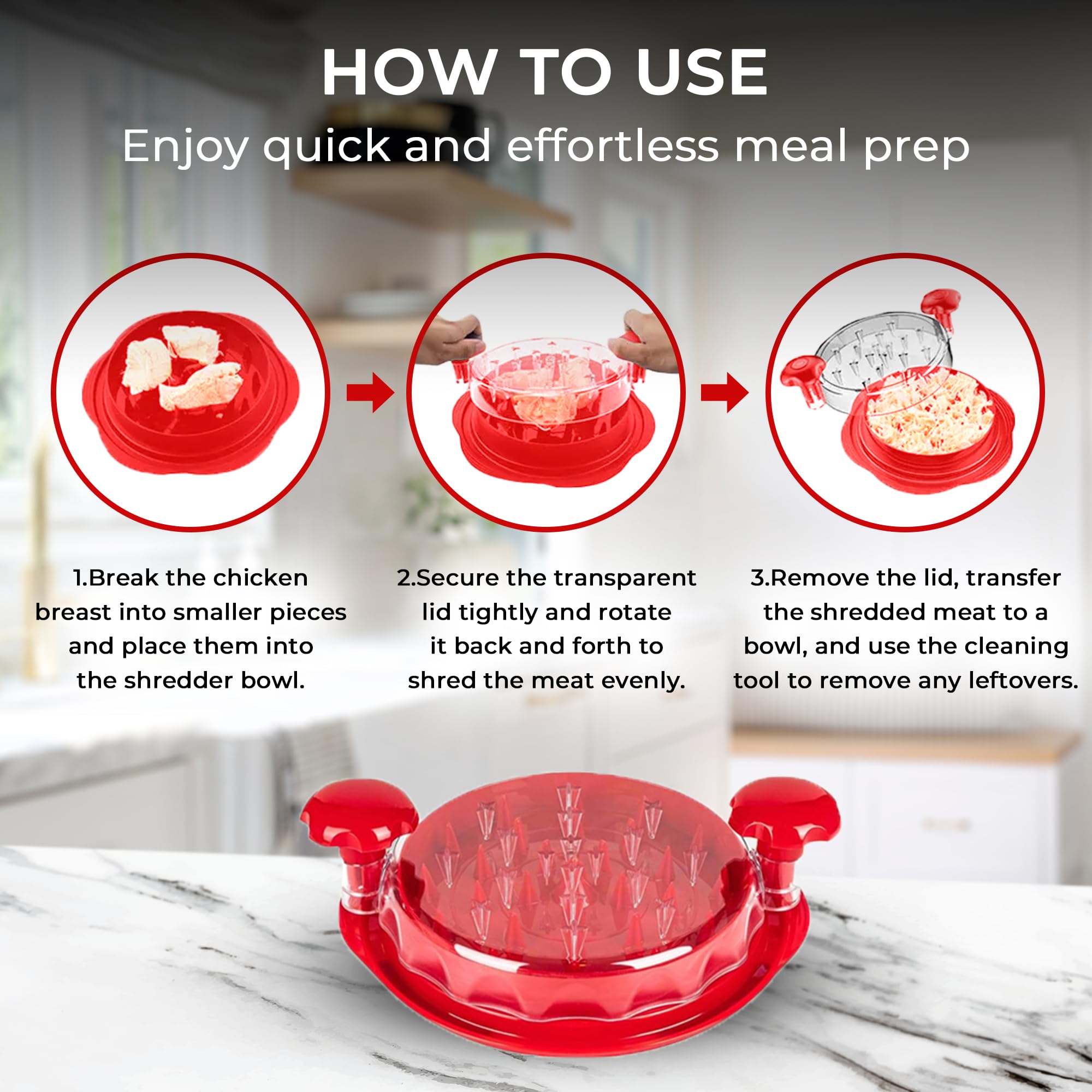 Premium Chicken Shredder Tool - BPA Free Meat Shredder with Anti-Slip Grip & Ergonomic Handle | Dishwasher Safe Kitchen Accessory for Pork, Beef, Chicken | Perfect for Meal Prep, BBQ, Tacos & Pulled Meat (Red)