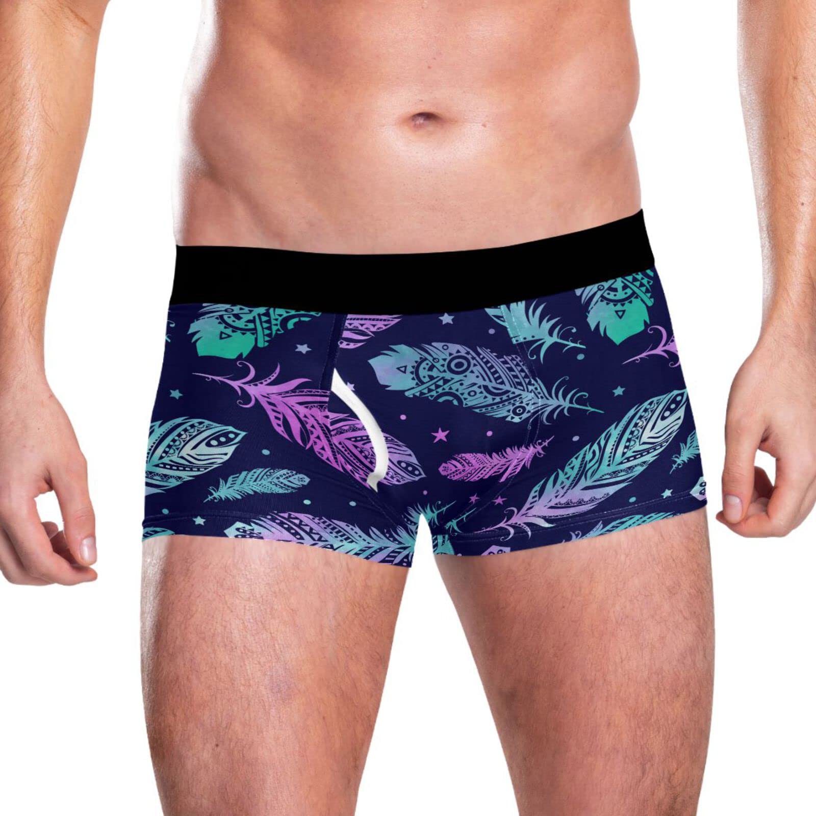 JHKKU Feather Men's Underwear - Ultra Soft Comfort Boxer Briefs with Open Fly Design for All-Day Wear - Perfect for Work, Gym & Lounge