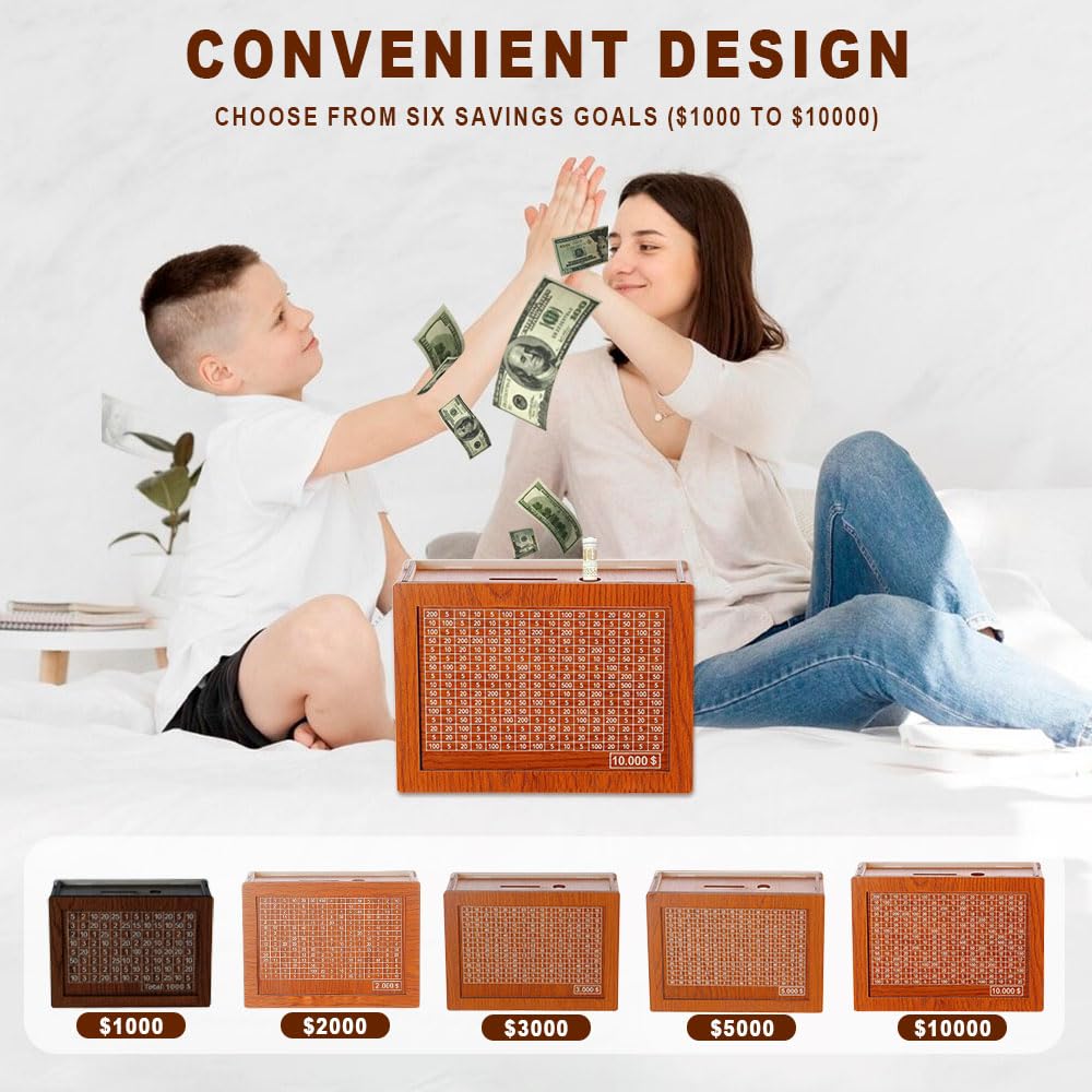 2024 Upgraded Wooden Cash Vault Savings Box with Digital Counter - $5000 Money Saving Challenge Box for Cash, Coins & Bills | Perfect for Budgeting, Piggy Bank Alternative & Financial Goal Tracking