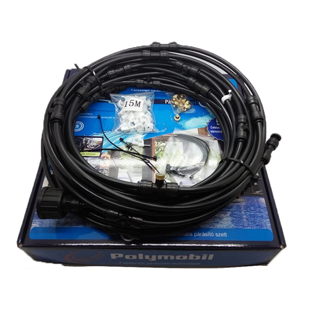 Outdoor Cooling Fan Mist Kit with Brass Nozzles - 12m Home Irrigation Sprinkler System for Patio, Lawn, Garden & Greenhouse | Black Color | Perfect for Summer Backyard Cooling and Plant Hydration