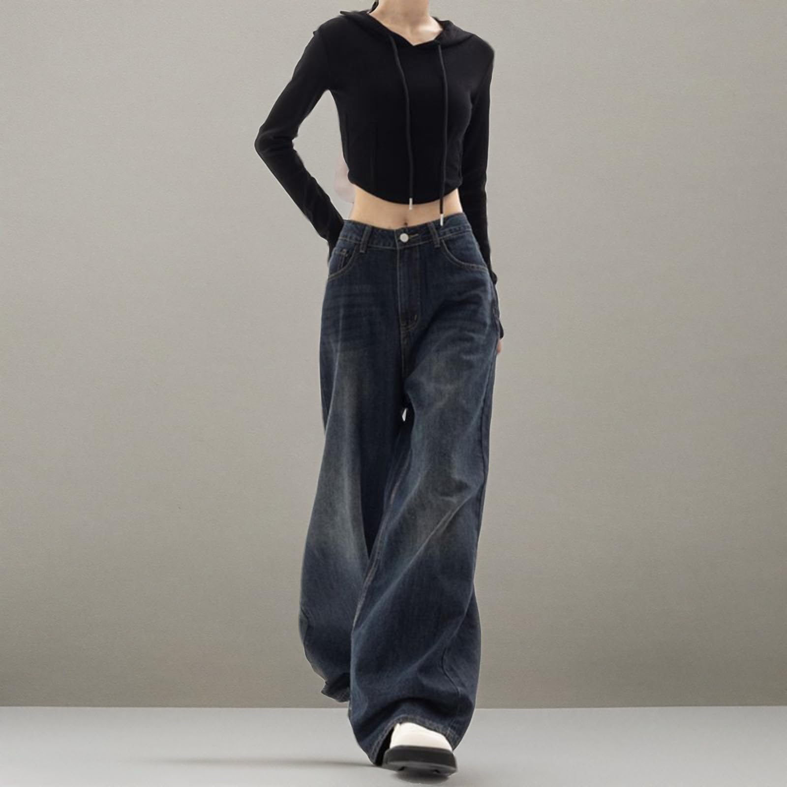 YELLOOP Y2K Women's Baggy Jeans - High Waisted Wide Leg Denim Pants for 2023 Fall Fashion | Trendy Retro Streetwear for Casual Outfits & Night Out