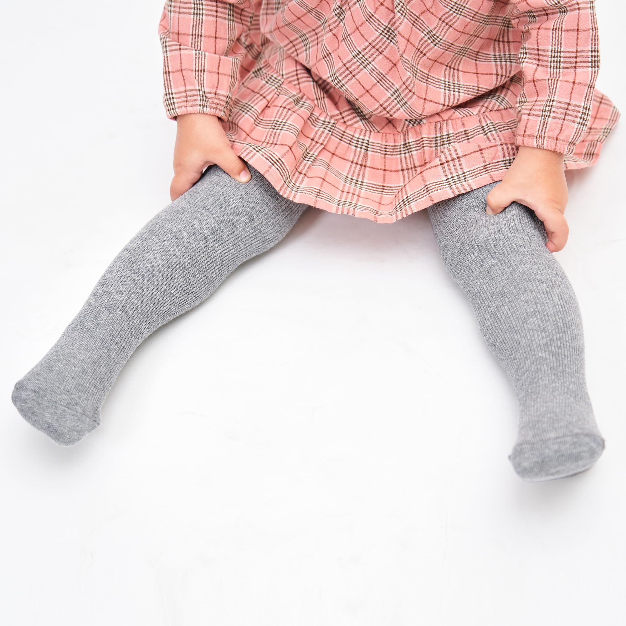 Stelle Toddler Girls Tights - Soft Seamless Knit Thick Cotton Leggings for Infants & Kids (6-7 Years) - Black, White & Grey - Perfect for Playtime, School & Winter Outfits
