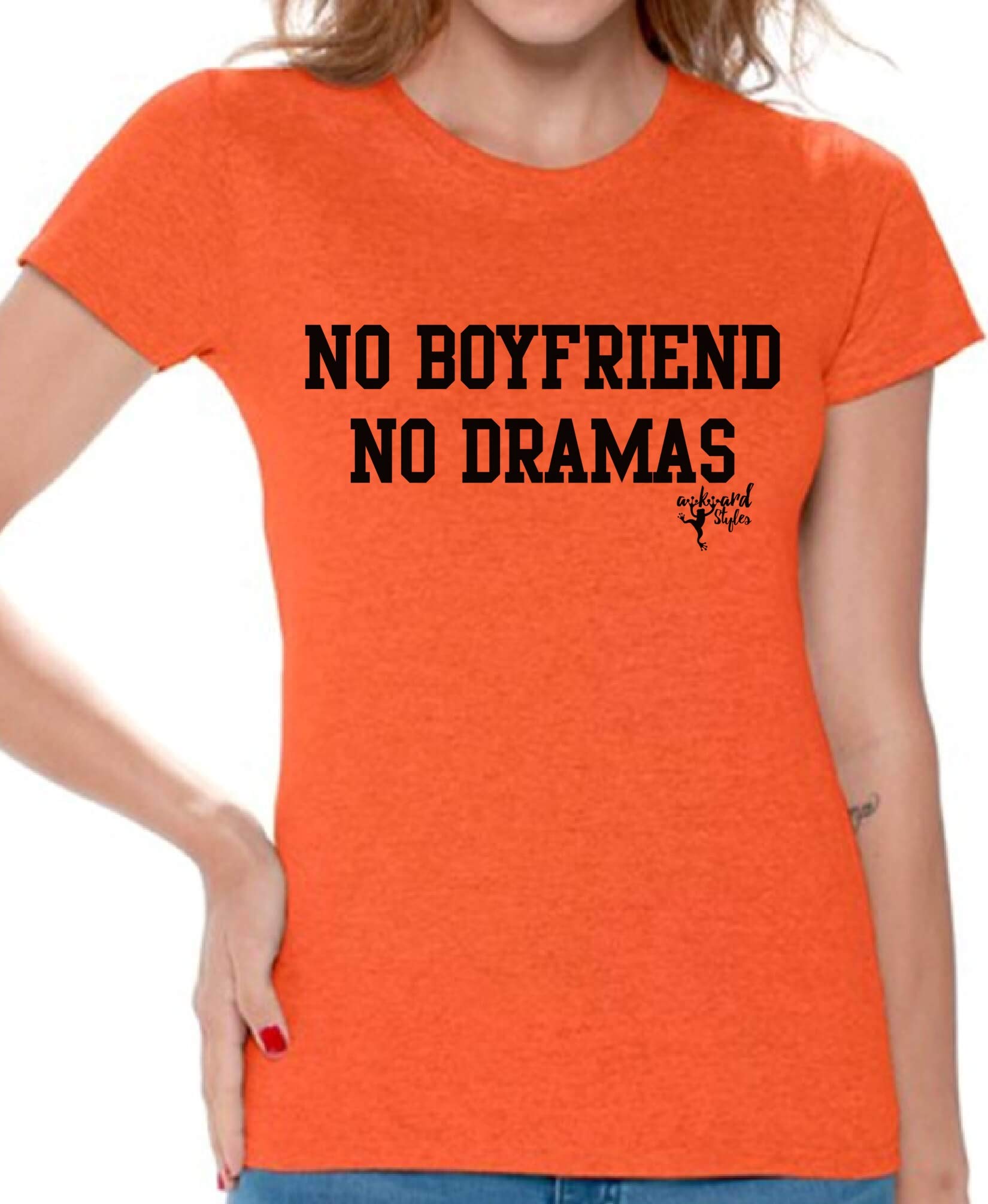 Awkwardstyles Women's Funny No Boyfriend No Drama Graphic Tee - Black Sarcastic Humor T-Shirt for Casual Wear & Gifts | Perfect for Dating, Girls Night Out, and Relaxing at Home