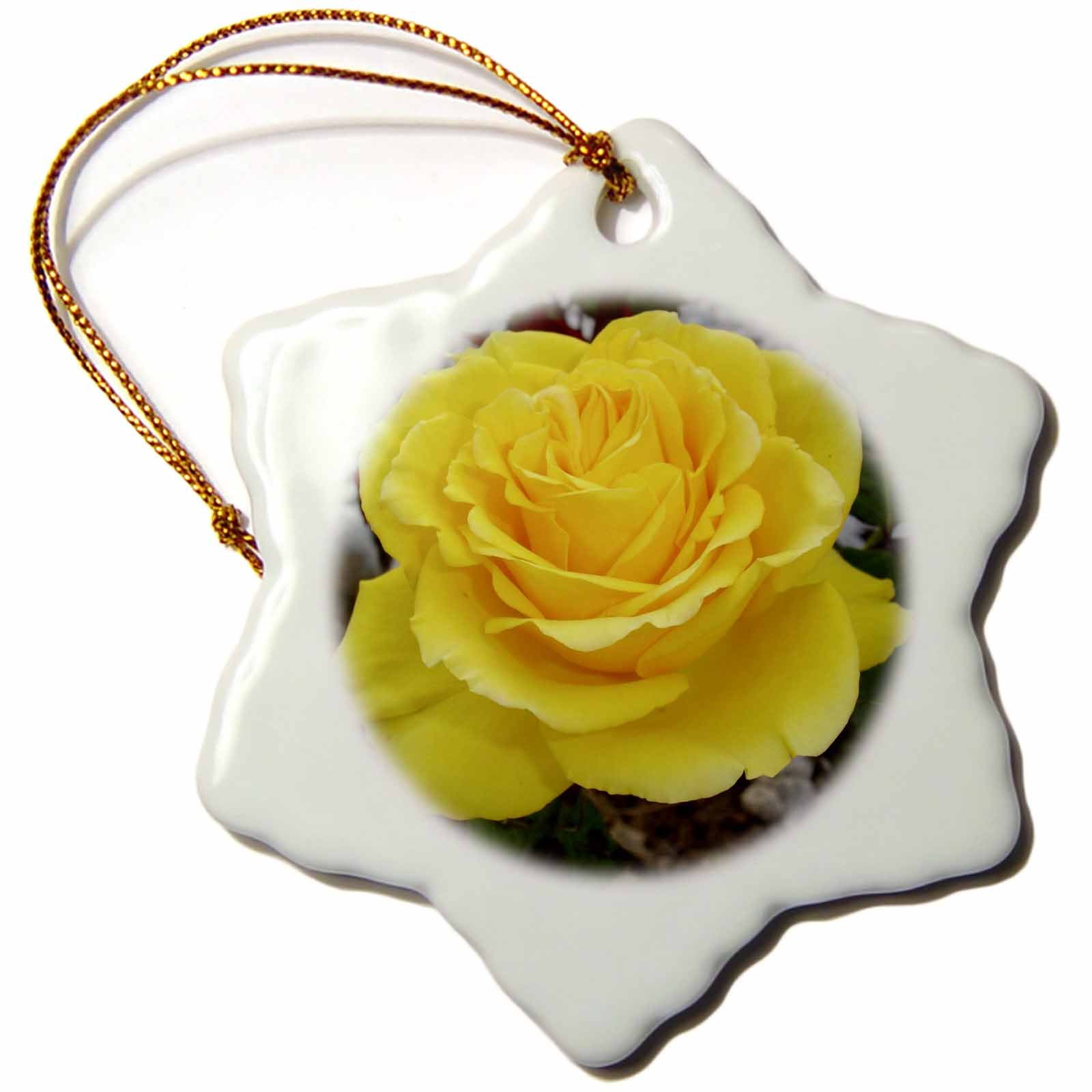 3D Rose Ornament - Yellow Rose of Friendship, June Birth Flower, Porcelain Snowflake Decor (3-Inch) - Perfect for Christmas Tree, Gift Giving & Home Decoration
