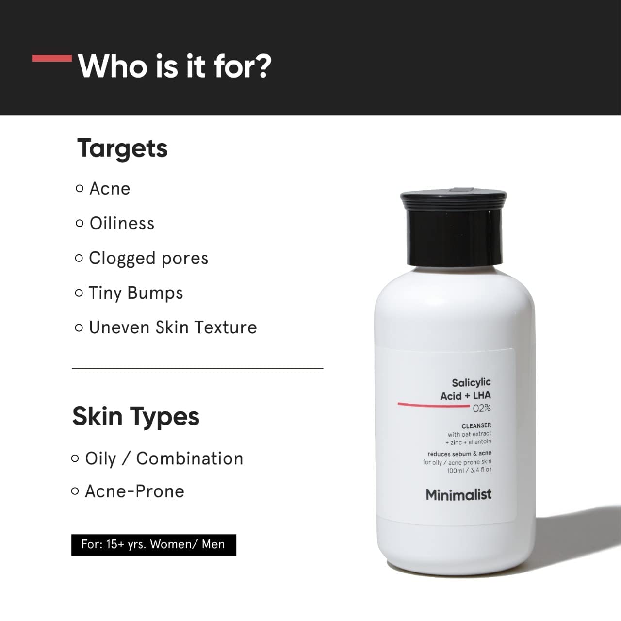 2% Salicylic Acid Face Wash for Oily & Acne-Prone Skin | Sulfate-Free Anti-Acne Cleanser with LHA & Zinc | Gentle Exfoliating Facial Wash for Women & Men | 100ml | Perfect for Daily Skincare Routine & Blemish Control