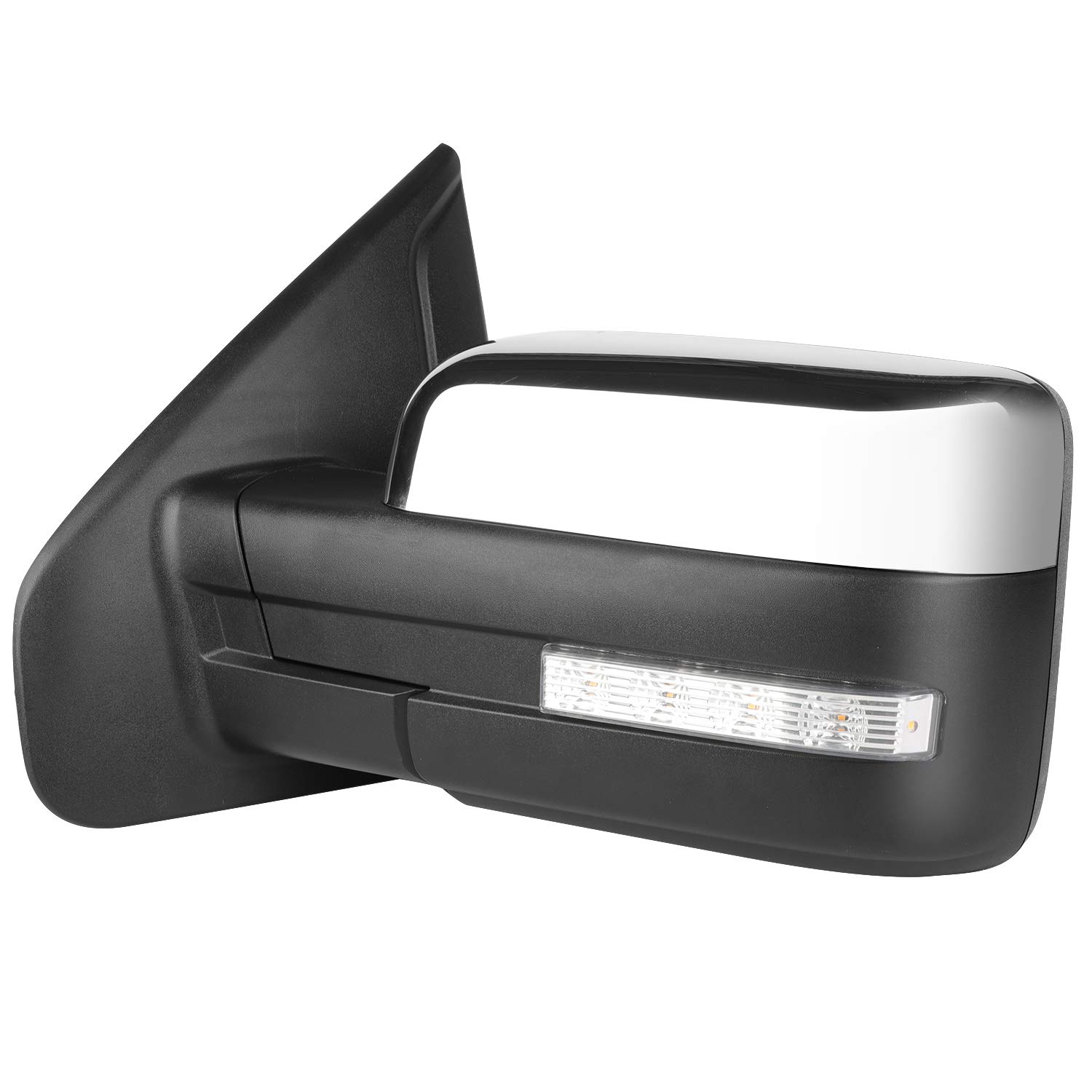 CCiyu Chrome Power Heated Towing Mirrors with Turn Signal & Puddle Light - Manual Folding LH/RH Side Replacement for Ford F-150 2004-2014 Models - Perfect for Towing, Night Driving & Off-Road Adventures