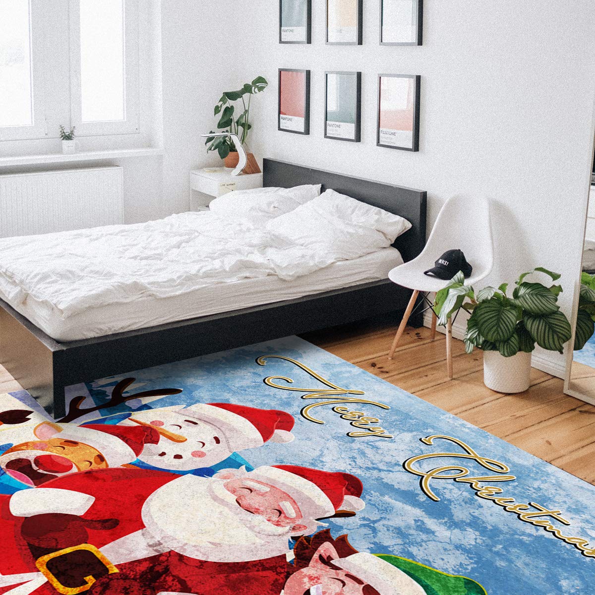 4' x 6' Large Rectangular Non-Slip Area Rug - Durable Christmas Themed Carpet with Santa, Elk, Biscuit & Snowman Design for Living Room, Bedroom, Outdoor - Perfect Holiday Decor Floor Mat for Festive Home, Office & Seasonal Celebrations