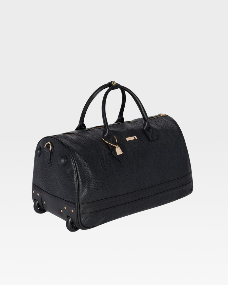 Apollo 1 Black Rolling Duffle Bag - Water-Resistant Expandable Luggage for Travel, Gym & Sports - Perfect Carry-On for Airplanes, Weekend Trips & Workouts