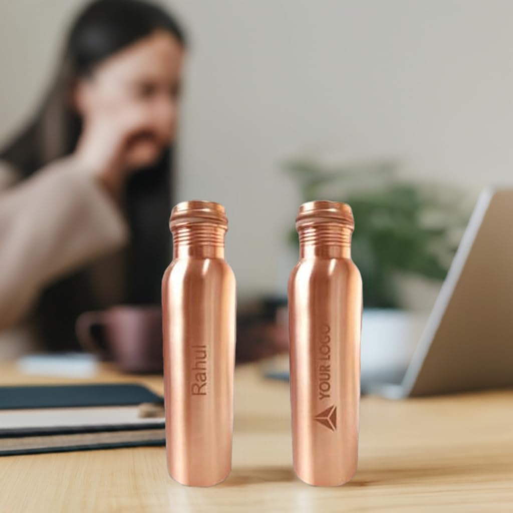 Customizable 950ml Pure Copper Water Bottle for Immune Boost, Digestion & Heart Health - Personalized with Name/Logo - Eco-Friendly Reusable Bottle for Gym, Yoga, Office & Travel