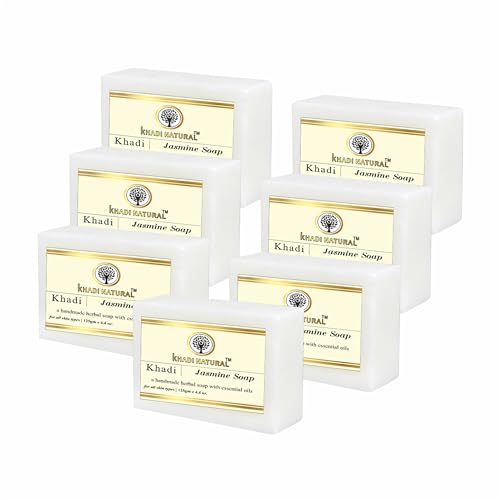 Khadi Natural Jasmine Soap - Pack of 7 Bars (125g Each) | Moisturizing & Refreshing Skin Care for Dry & Sensitive Skin | Handmade with Pure Jasmine Essential Oil | Perfect for Daily Bath, Spa & Gift Giving