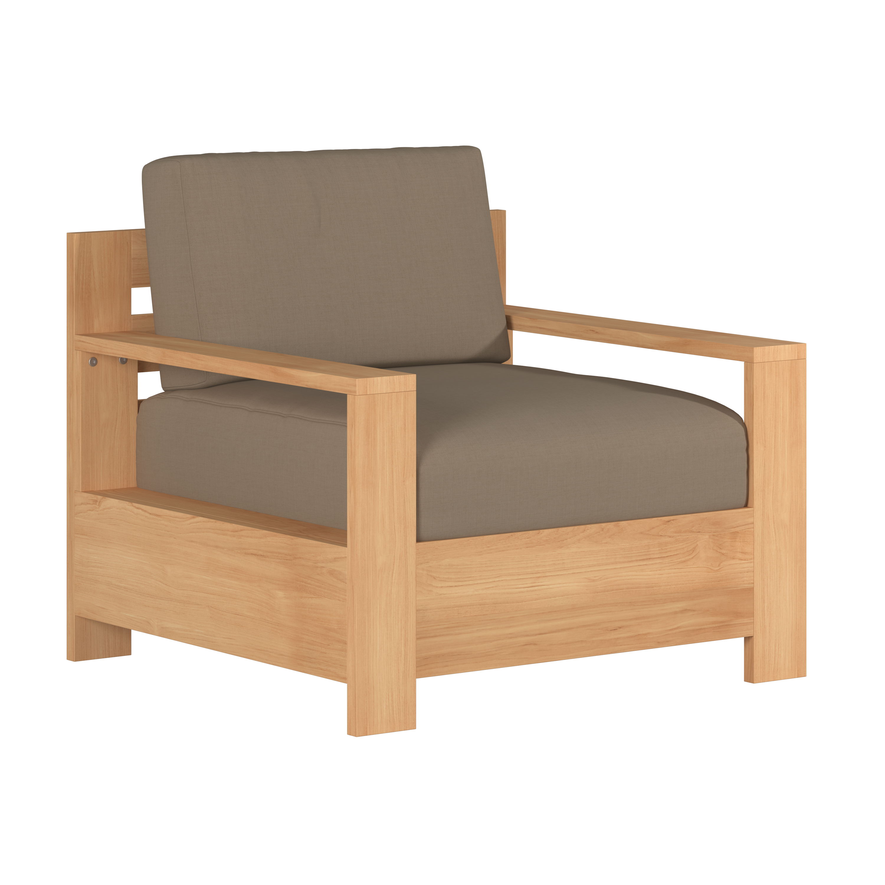 Premium Teak Outdoor Club Chair with Sunbrella Fawn Cushion - Weather-Resistant Patio Furniture for Garden, Poolside & Backyard Relaxation