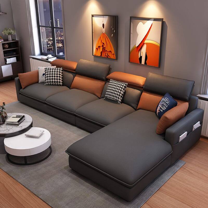 L-Shaped Sectional Sofa with Adjustable Headrest and Chaise Lounge - Perfect for Living Room, Home Theater, and Small Spaces