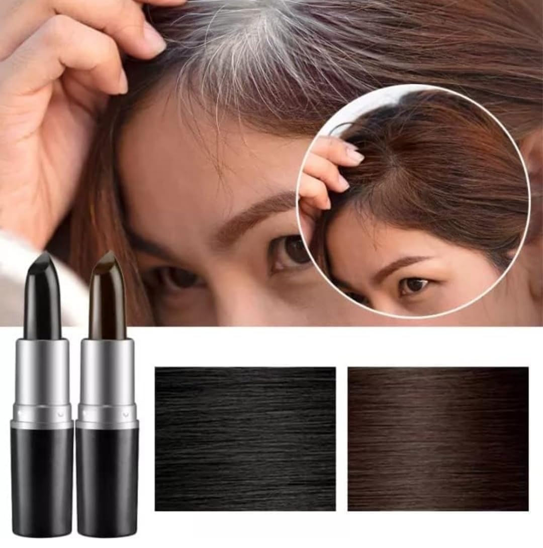 Natural Plant-Based Temporary Hair Dye Pencil - Lipstick Shape for Covering Gray Roots & White Hair | Quick & Easy One-Time Use for Touch-Ups & Styling (Black)