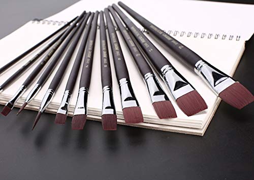 12Pcs Artist Paint Brush Set - Nylon Hair, Wooden Black Handle - Watercolor, Acrylic & Oil Painting Brushes - Professional Art Supplies for Canvas, Paper & DIY Crafts