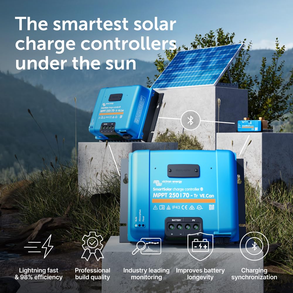 Victron Energy SmartSolar MPPT 250V 70A Solar Charge Controller with Bluetooth - 12/24/36/48V Regulator for RV, Boat, Off-Grid & Home Solar Panel Systems