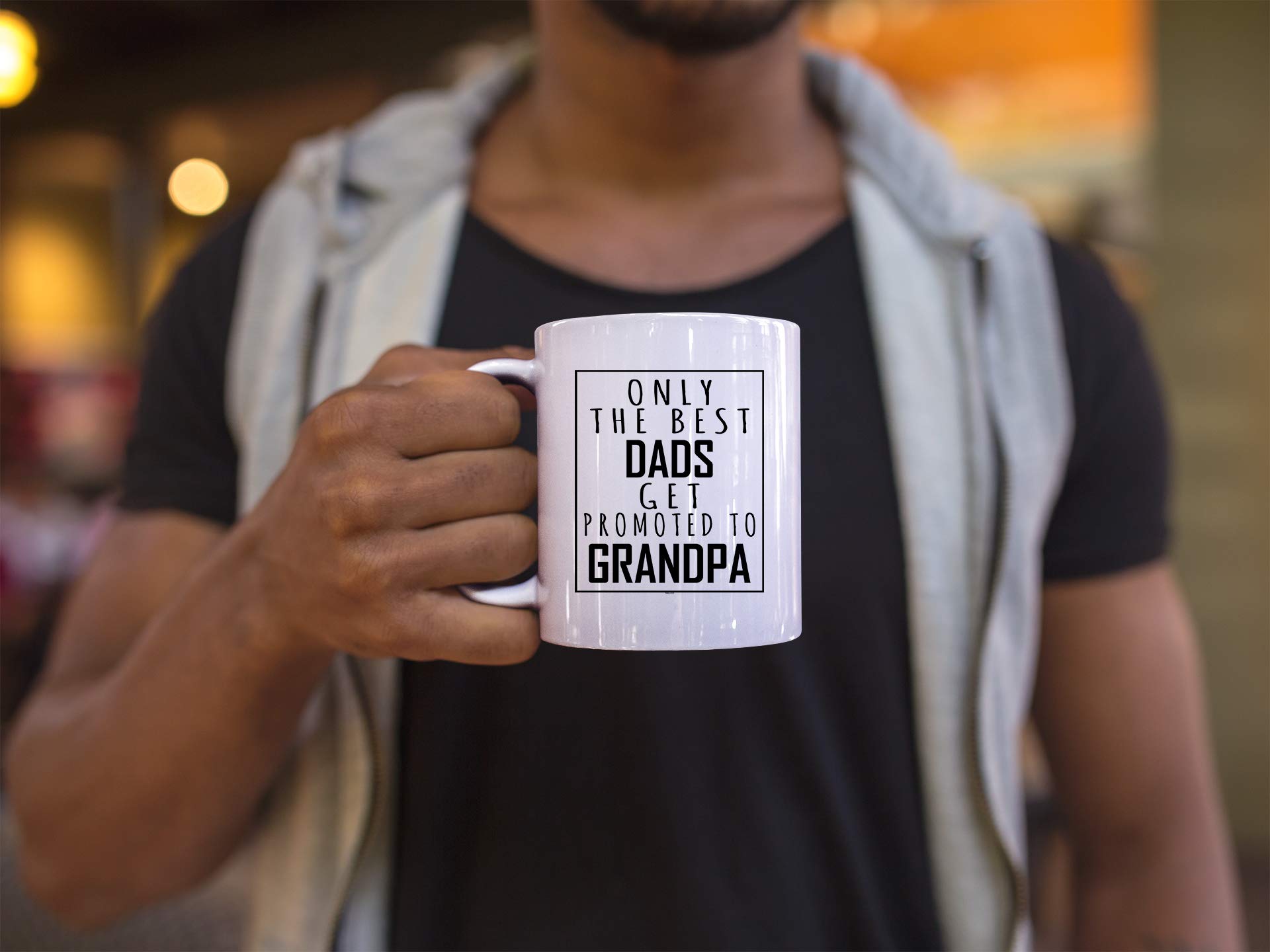 Funny Ceramic Coffee Mug for Dad - 'Only The Best Dads Get Promoted To Grandpas' Shark Design - Perfect Father's Day Gift for New Dads & Grandfathers (White) - Great for Office Use, Birthday Presents & Retirement Gifts
