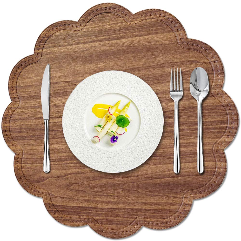 6-Pack Round Waterproof Placemats for Dining Table - Non-Slip Washable PU Table Mats for Kitchen & Home Decor (Wood Brown) | Perfect for Everyday Meals, Dinner Parties & Spill Protection