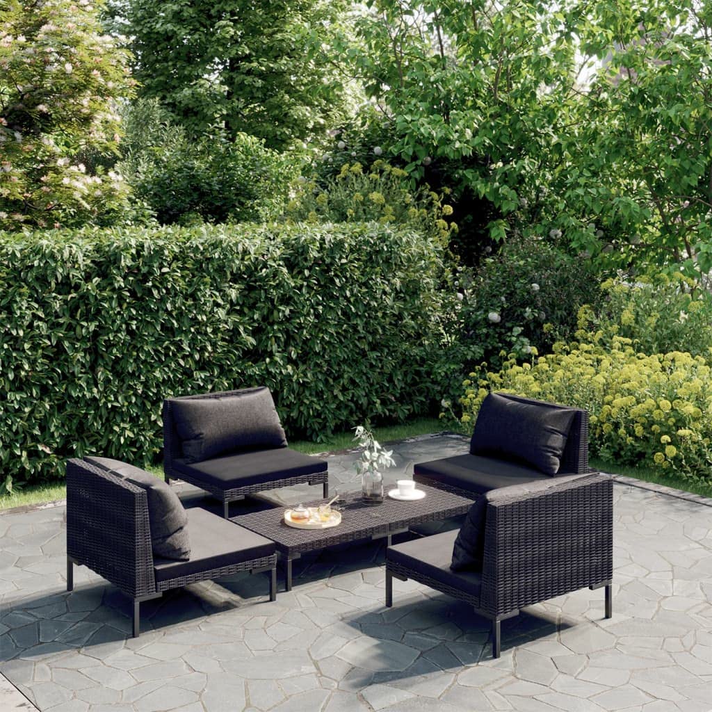 vidaXL Dark Gray Patio Lounge Set with Cushions - Weather-Resistant Poly Rattan Outdoor Furniture – Powder-Coated Steel Frame, Comfortable Cushions, Easy to Clean - Perfect for Patio, Garden, Poolside & Backyard Relaxation