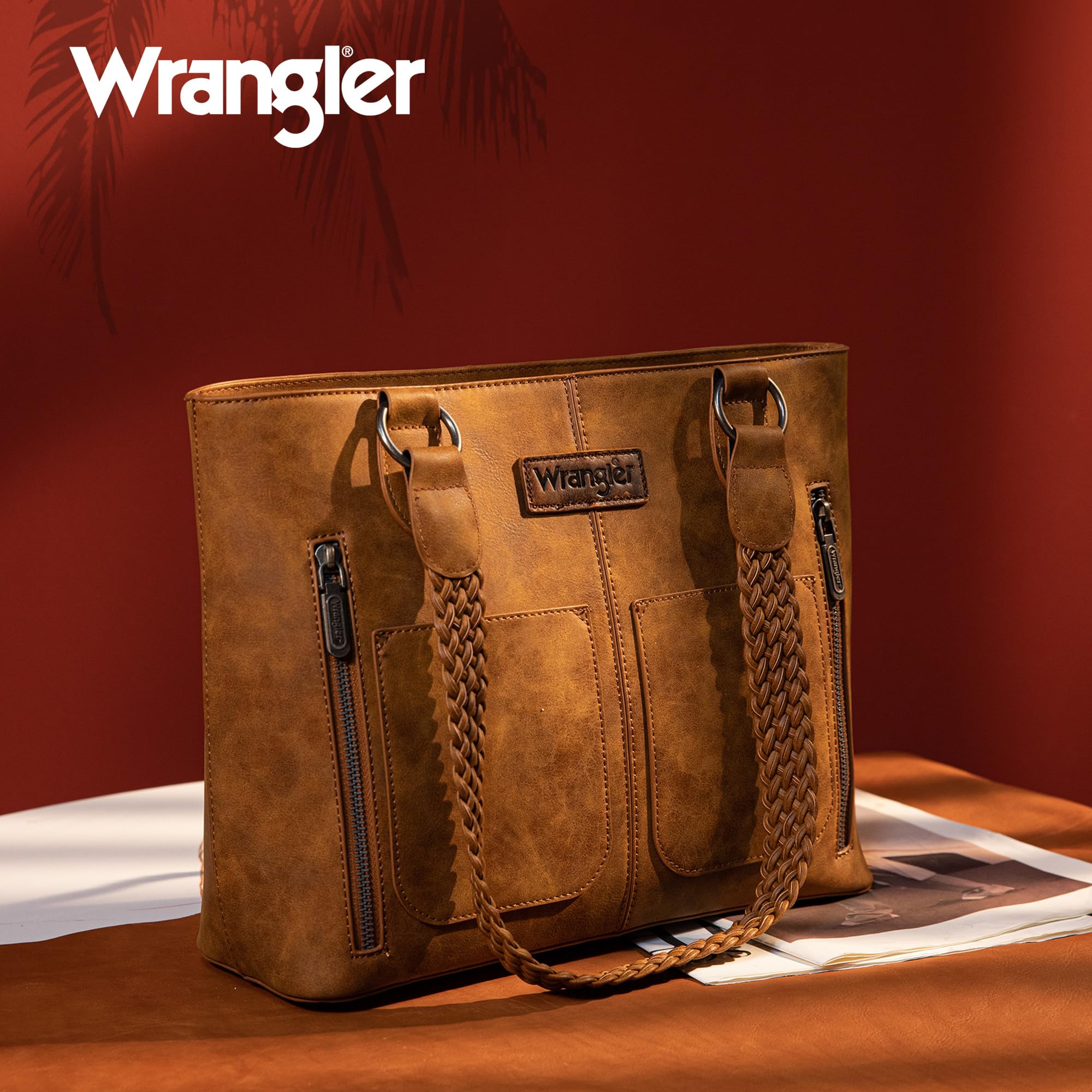 Wrangler Distressed Tote Bag for Women - Western Style Purse with Multiple Pockets, Handbag & Shoulder Bag - Perfect for Casual Outings, Shopping & Travel