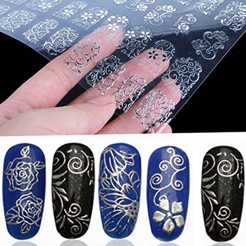 108 Pcs 3D Silver Flower Nail Art Stickers - DIY Nail Decals for Stamping & Nail Decoration - Perfect for Salon, Home Manicure & Nail Art Design