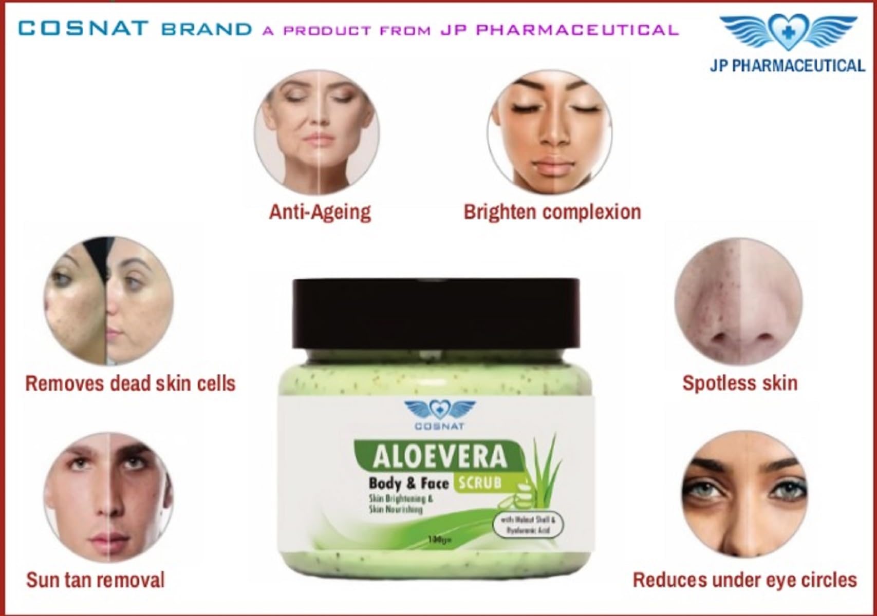 Organic Aloe Vera Body & Face Scrub - 100% Natural Exfoliating Formula for Deep Cleansing, Revitalizing & Gentle Skin Care, 100g - Perfect for Daily Use, Spa Days & Sensitive Skin