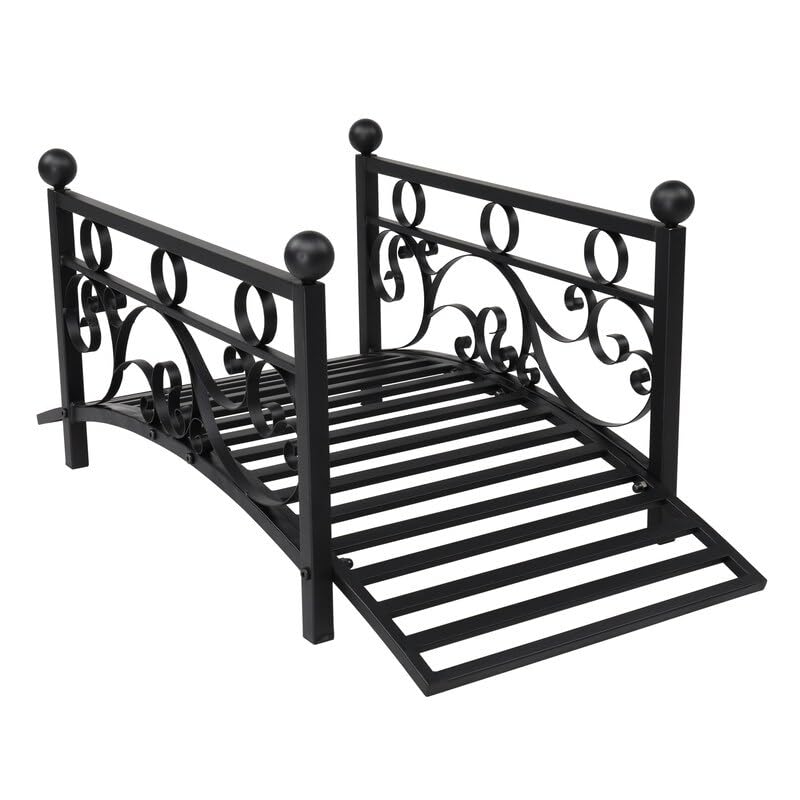 Garden Iron Bridge with Round Ball - Decorative Outdoor Metal Bridge for Landscaping, Yard, and Garden Decor - Perfect for Pathways, Flower Beds, and Water Features