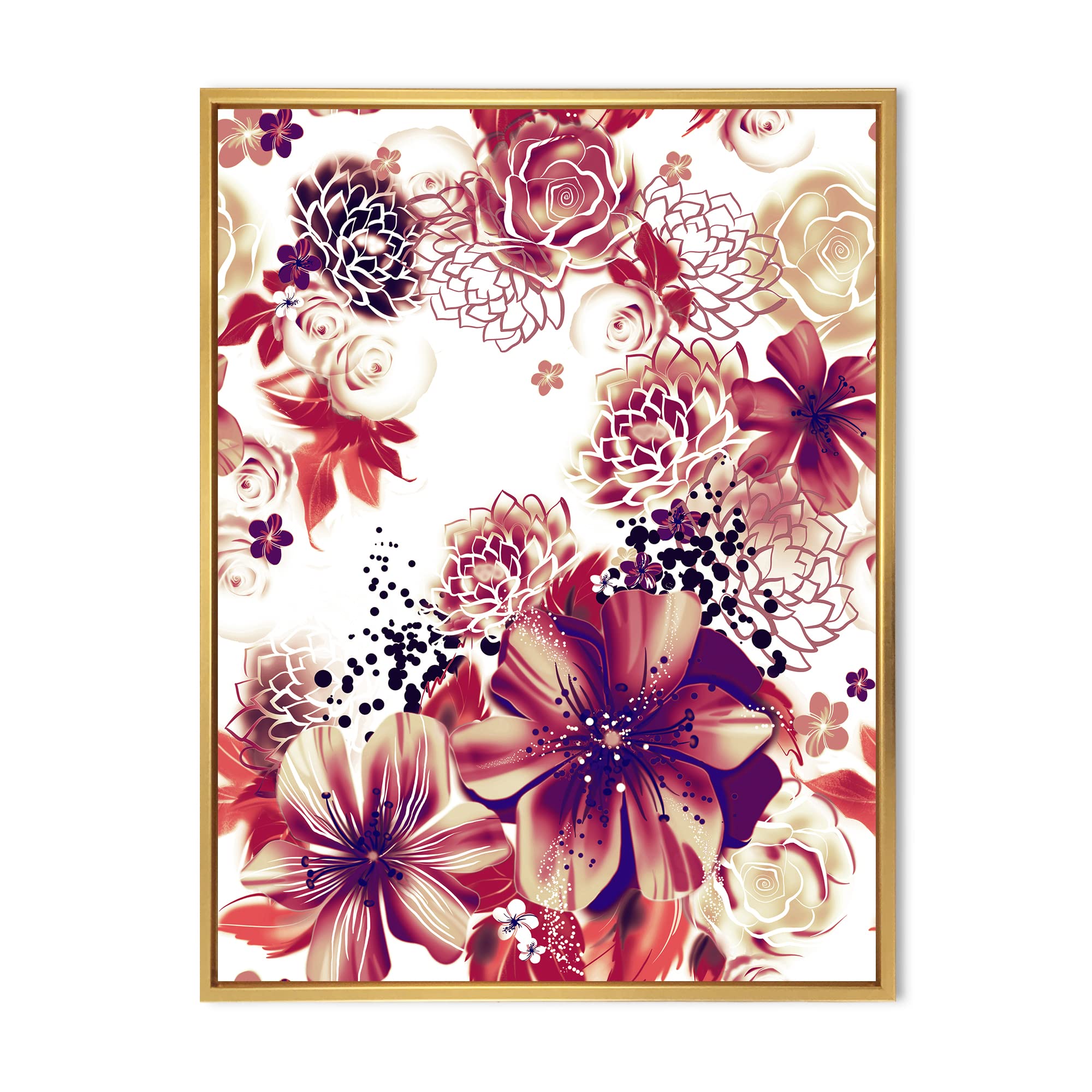 Vintage Pink and Yellow Floral Framed Canvas Wall Art - Handmade Traditional Home Decor for Living Room, Bedroom & Office