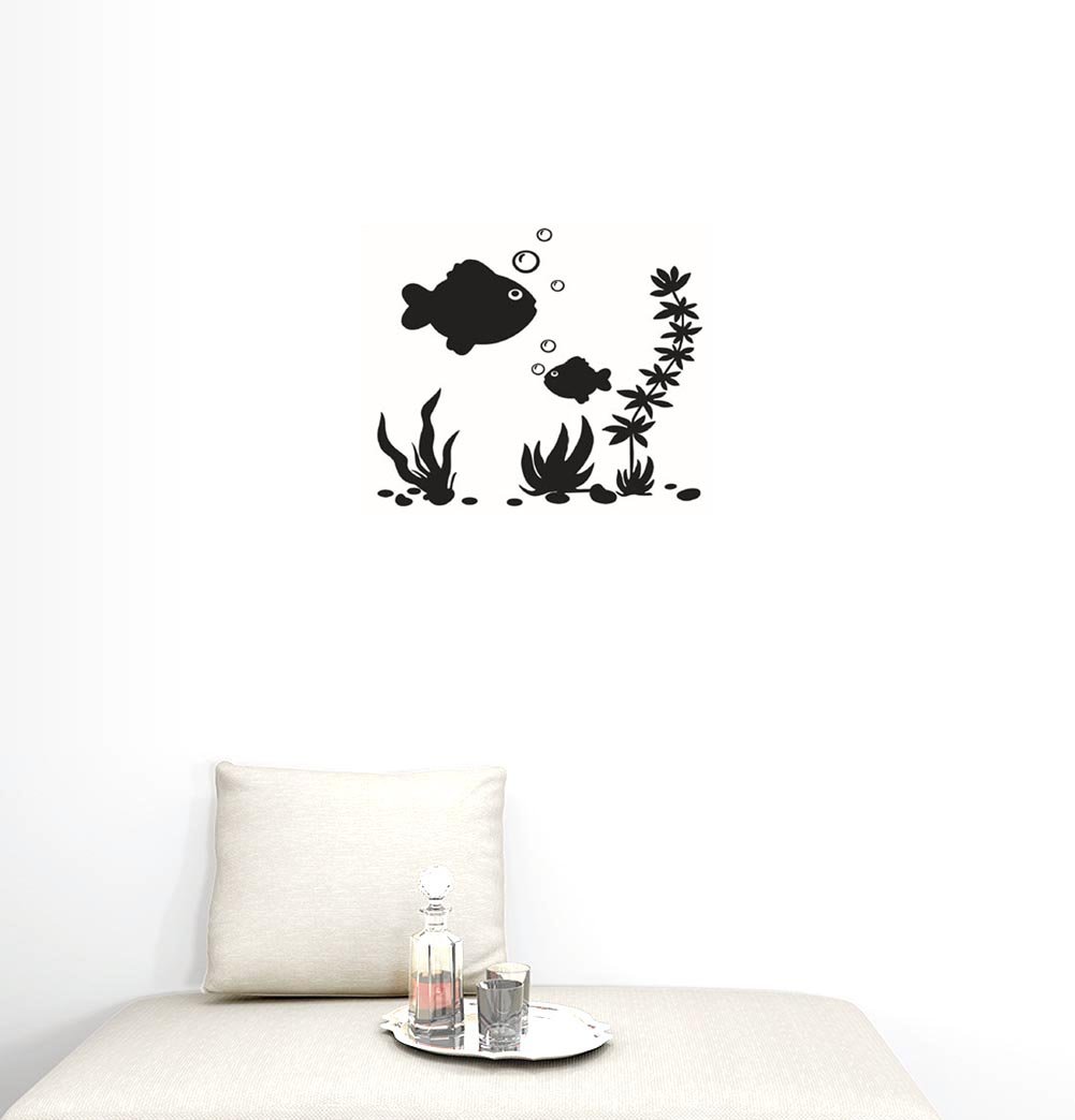 BIBITIME Underwater World Fish Wall Decal Set - Large & Small Fish, Algae, Aquatic Plants & Bubble Stickers - Removable Vinyl Nursery Decor for Kids Bedroom, Bathroom & Playroom - Perfect for Ocean Theme Rooms & Underwater Adventure Decor