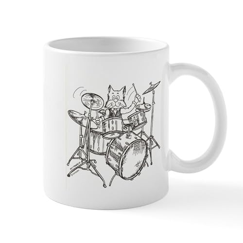 White - Catoons Drums Cat Mug