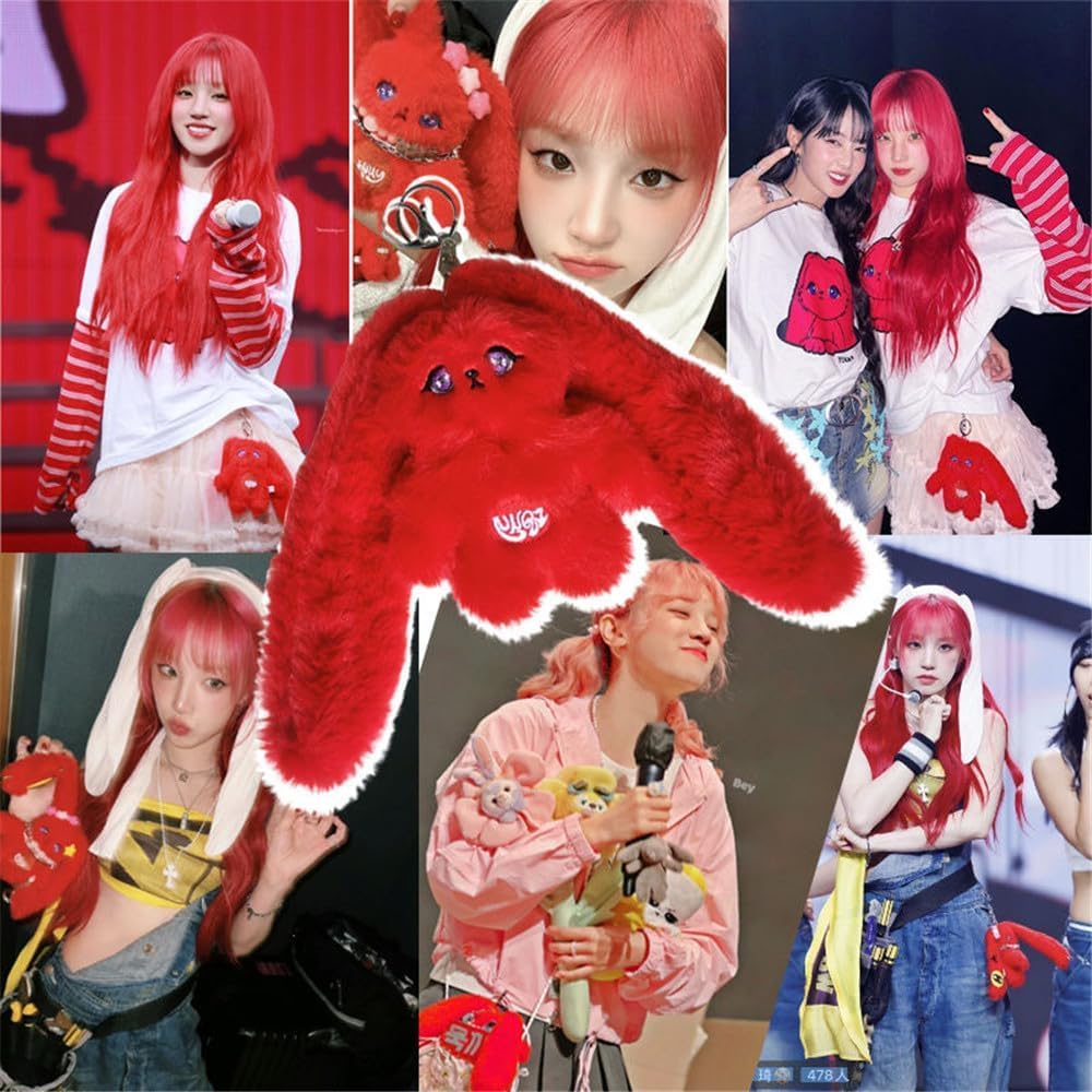 Yuqi (G)I-DLE Official Merchandise - Red Rabbit Plush Pendant Keychain with Acrylic Charm | Kpop Fan Gift, Bag Accessory & Cute Keyring for Kpop Lovers