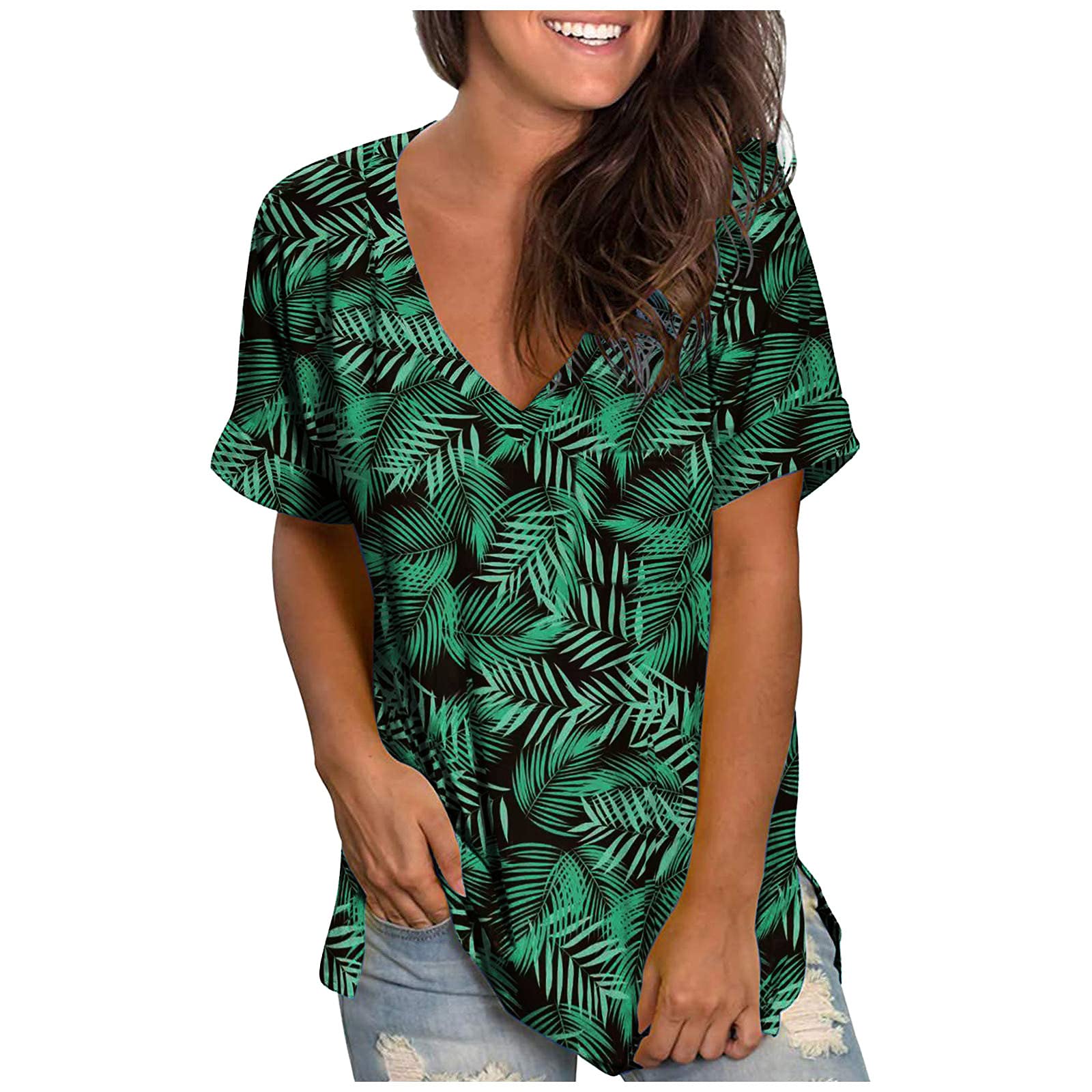 Women's Tie Dye V-Neck T-Shirt with Pocket - Soft Loose Fit Casual Short Sleeve Summer Top - Perfect for Beach, Yoga & Everyday Wear