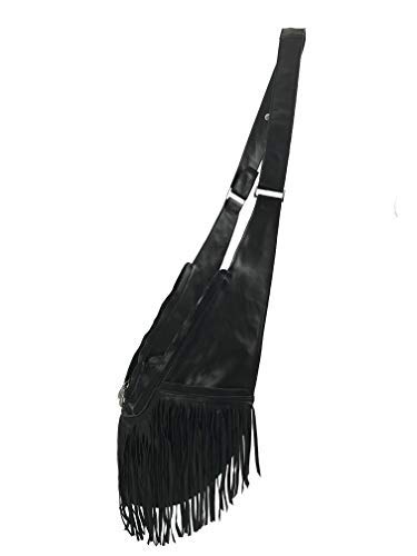 Black Genuine Leather With Fringe
