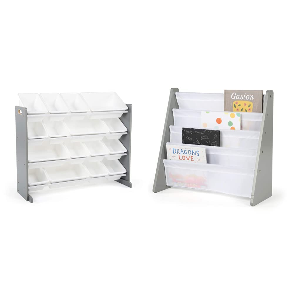 Humble Crew Supersized Wood Toy Storage Organizer & Kids Book Rack - Extra Large Grey/White Bookshelf for Nursery, Playroom & Kids Bedroom Organization