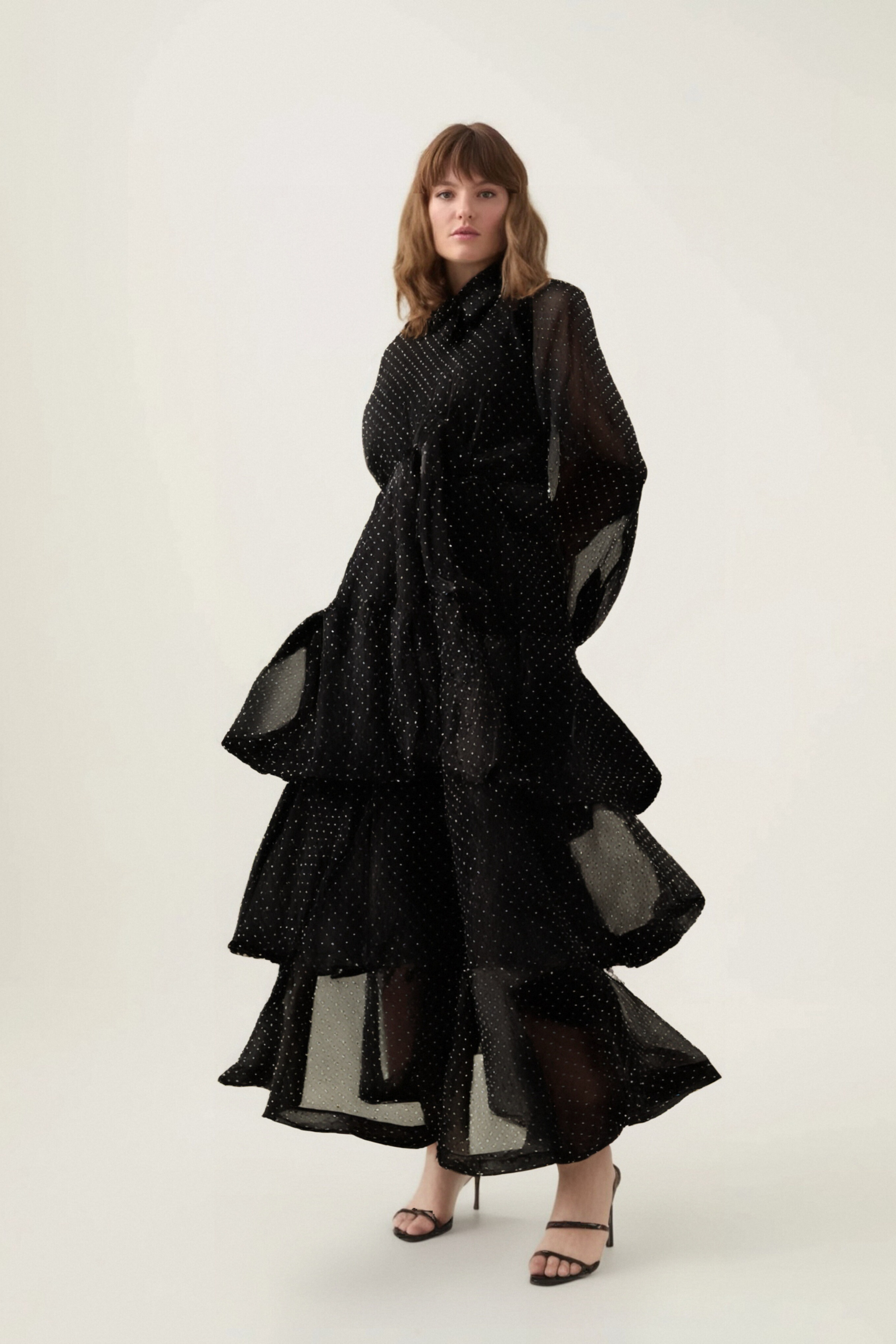 Elegant Black Polka Dot Tiered Midi Dress for Women - Perfect for Casual Outings, Date Nights & Summer Parties