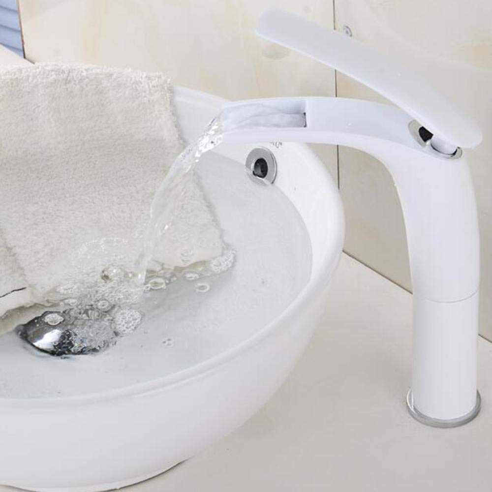 Tall Waterfall Bathroom Sink Faucet - White Brass Basin Mixer Tap with Hot & Cold Water - Perfect for Modern Vanities, Powder Rooms, and Luxury Bathroom Designs