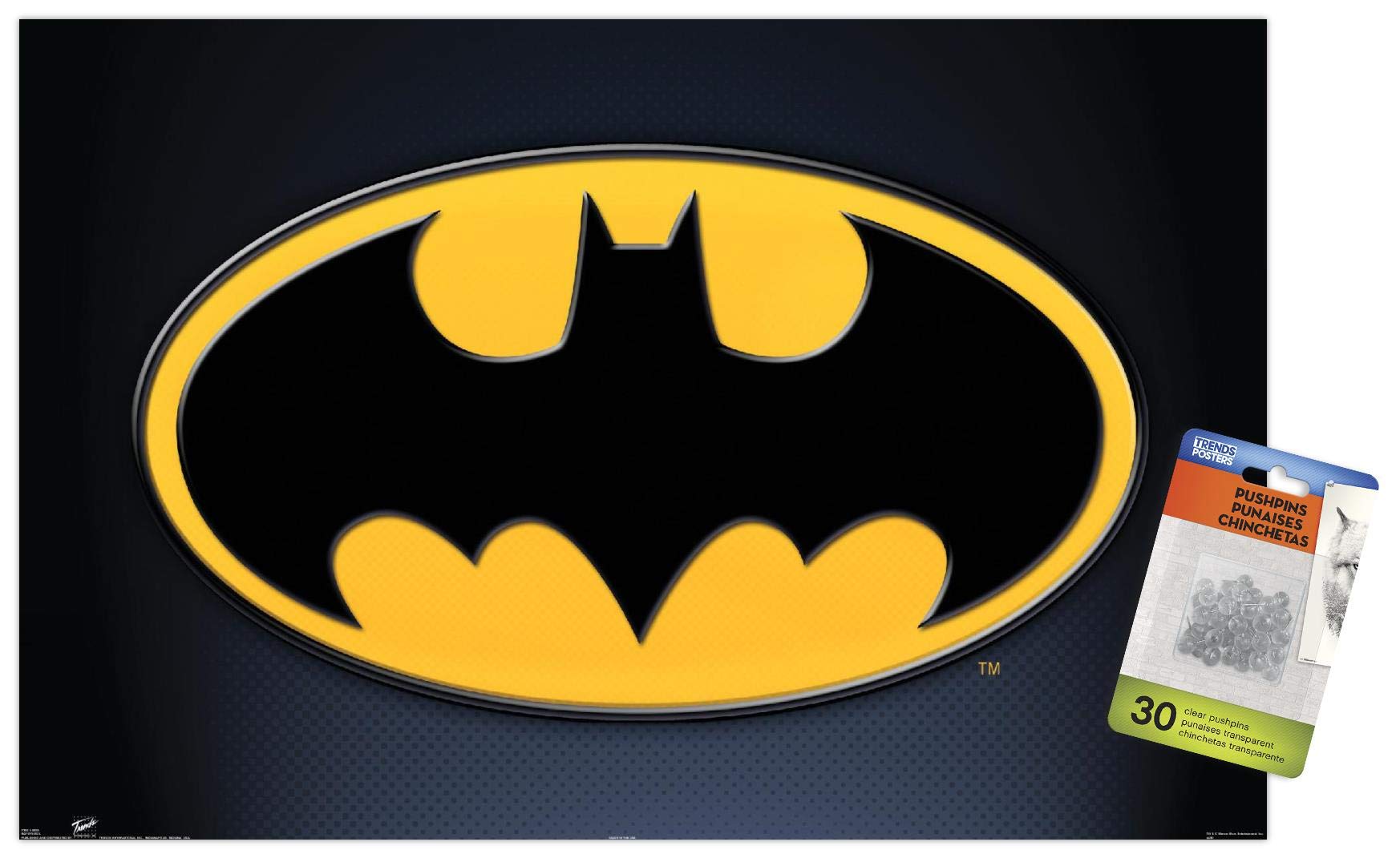 DC Comics Batman Logo Wall Poster with Push Pins - Superhero Room Decor for Bedroom, Office & Man Cave - Perfect Gift for Comic Fans & Collectors
